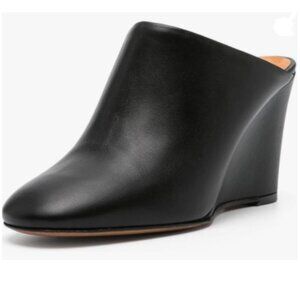 Milooey shoes Black Round Toe Mules Casual Wedge High Heel Clogs Sandal